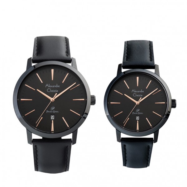 Alexandre Christie AC 1028 Full Black Rosegold Leather Couple